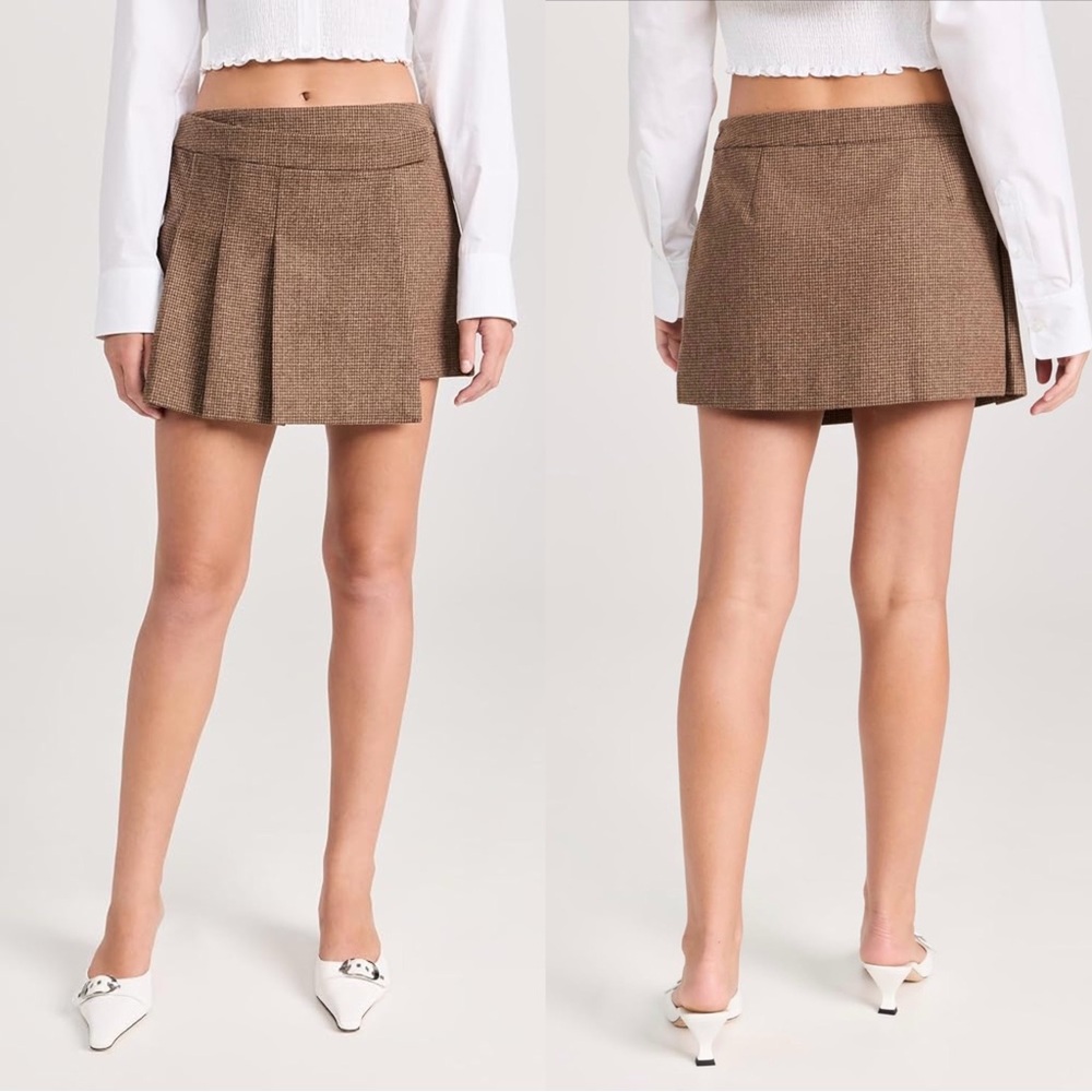 Brown Textured Pleated Mini Skirt